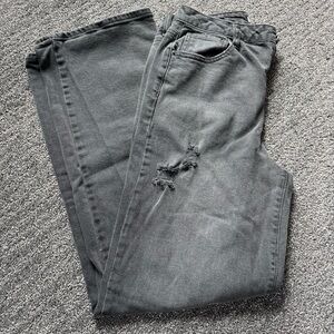 SO Charcoal High Rise Wide Leg Jeans Women’s Size 7 Distressed Punk Ripped 90s